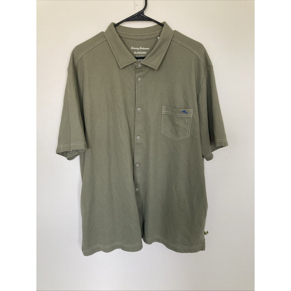Tommy Bahama Island Zone Camp  Shirt Blue Men's XXL Sage Green